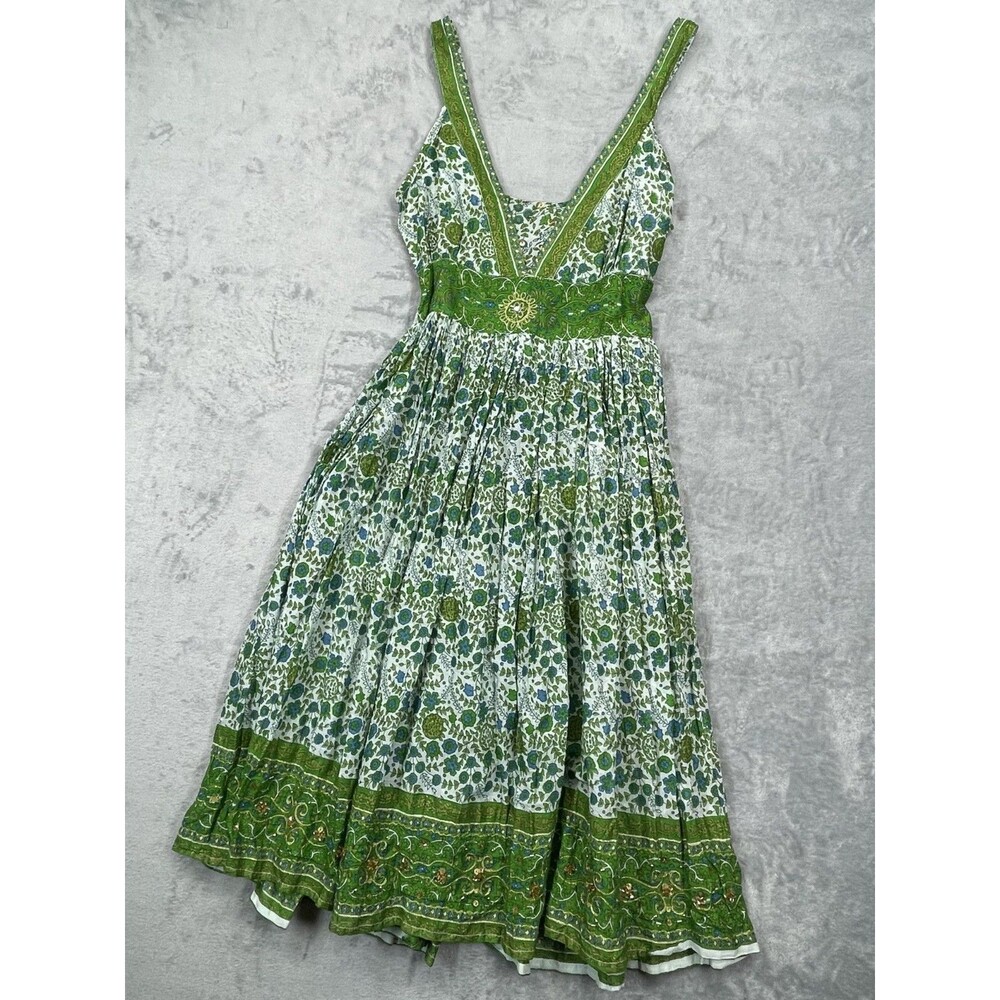Lola P Small Floral Tiered Maxi Dress Green Boho